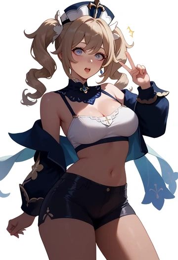 genshin impact,barbara_(genshin_impact),leather,shorts,crop top  - AI generated anime art