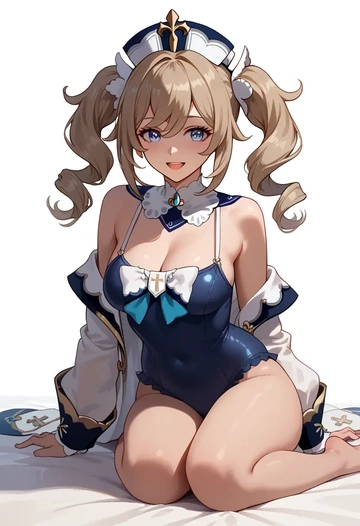 genshin impact,barbara_(genshin_impact),retro style swimsuit,frilled neckline,bow detail  - AI generated anime art