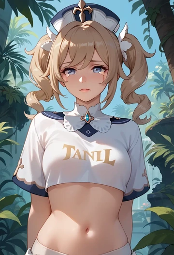 genshin impact,barbara_(genshin_impact),crop top,athletic shorts  - AI generated anime art