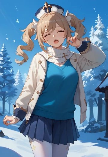 genshin impact,barbara_(genshin_impact),winter,student uniform,puffer jacket  - AI generated anime art