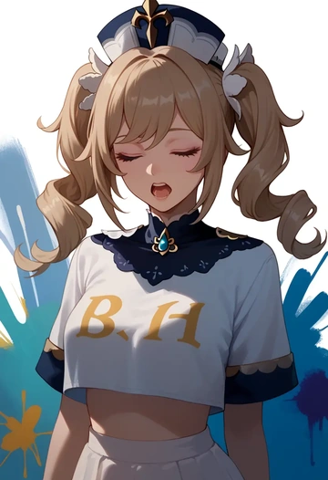 genshin impact,barbara_(genshin_impact),cropped graffiti sweatshirt,dolphin shorts  - AI generated anime art