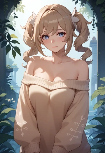 genshin impact,barbara_(genshin_impact),sweater,off-shoulder,collar  - AI generated anime art