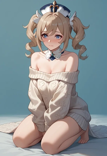 genshin impact,barbara_(genshin_impact),sweater,off-shoulder,collar  - AI generated anime art