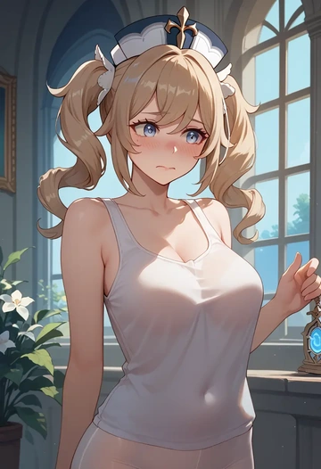 genshin impact,barbara_(genshin_impact),tank top,drawstring pants  - AI generated anime art