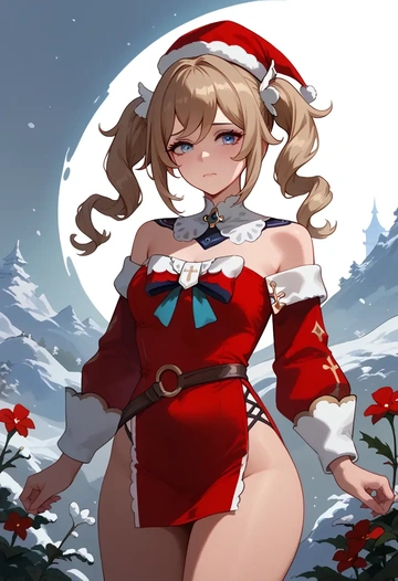 genshin impact,barbara_(genshin_impact),Christmas,red velvet dress  - AI generated anime art