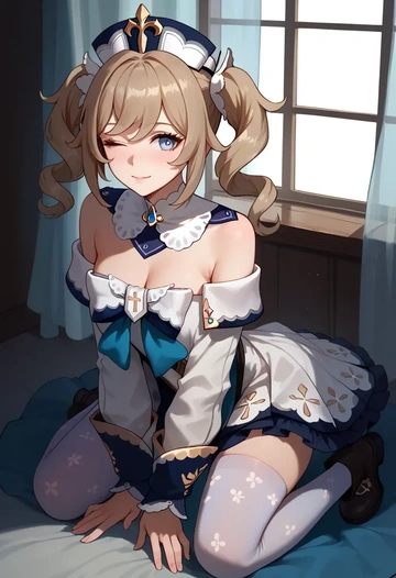 genshin impact,barbara_(genshin_impact),shirt dress,belted,stockings  - AI generated anime art