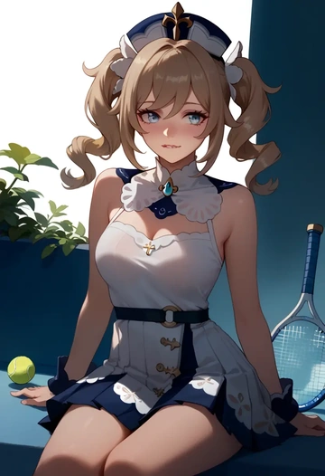 genshin impact,barbara_(genshin_impact),tennis dress,visor,trainers  - AI generated anime art