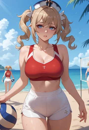 genshin impact,barbara_(genshin_impact),volleyball uniform  - AI generated anime art