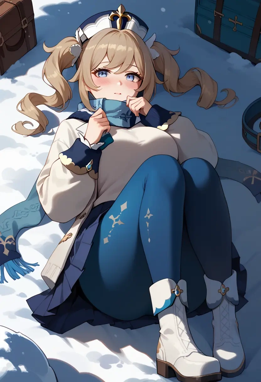 genshin impact,barbara_(genshin_impact),winter,student uniform,puffer jacket  - 