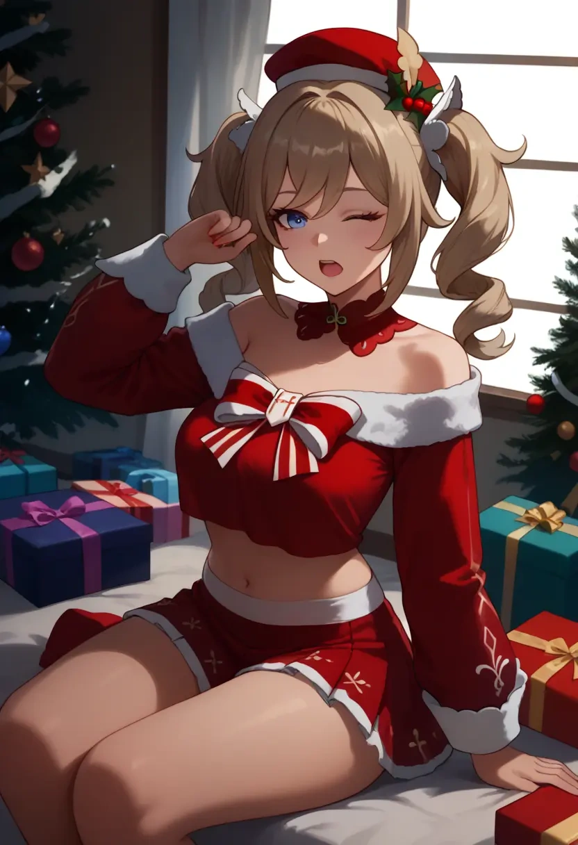 genshin impact,barbara_(genshin_impact),Christmas,skirt  - 