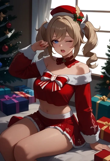 genshin impact,barbara_(genshin_impact),Christmas,skirt  - AI generated anime art