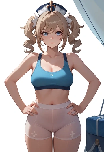 genshin impact,barbara_(genshin_impact),sports bra,wide-leg joggers  - AI generated anime art