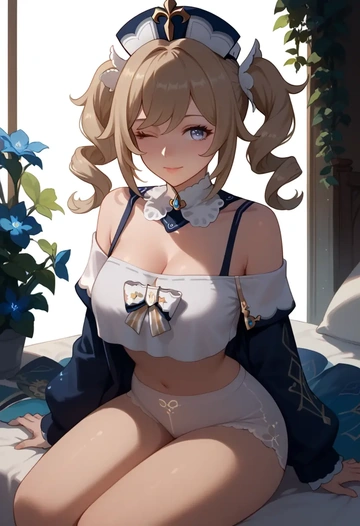 genshin impact,barbara_(genshin_impact),off-shoulder top,dolphin shorts  - AI generated anime art