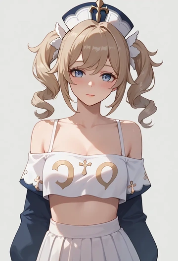 genshin impact,barbara_(genshin_impact),off-shoulder top,dolphin shorts  - AI generated anime art