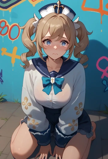 genshin impact,barbara_(genshin_impact),oversized graffiti shirt,dolphin shorts  - AI generated anime art