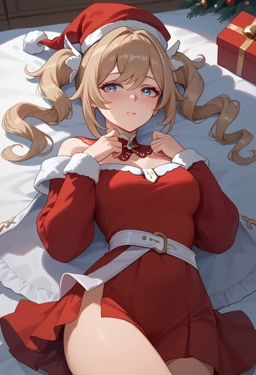 genshin impact,barbara_(genshin_impact),Christmas,red velvet dress  - AI generated anime art