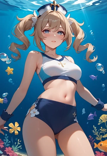 genshin impact,barbara_(genshin_impact),tankini top,board shorts  - AI generated anime art