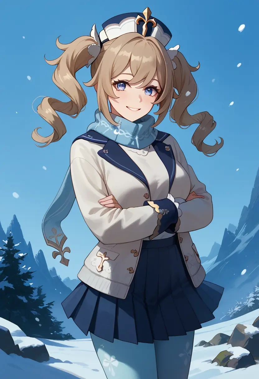 genshin impact,barbara_(genshin_impact),winter,student uniform,puffer jacket  - 