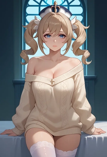 genshin impact,barbara_(genshin_impact),off-shoulder,sweater  - AI generated anime art