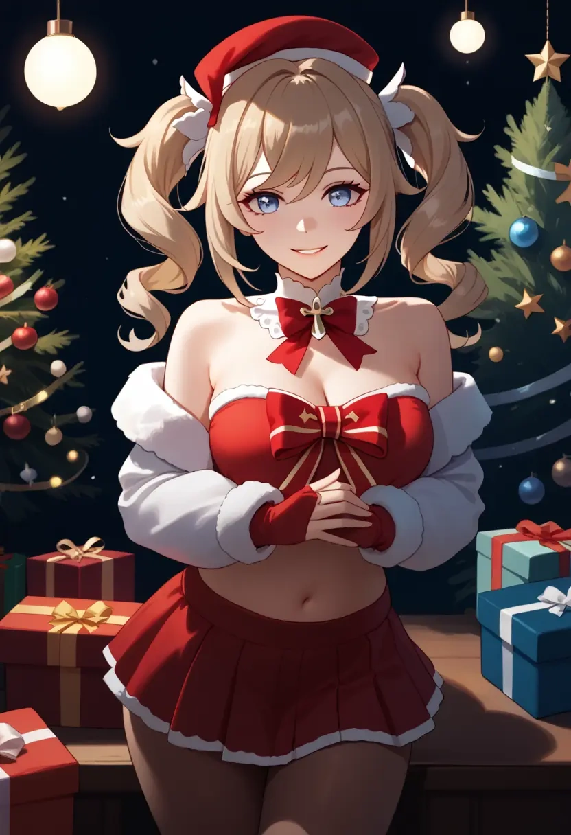 genshin impact,barbara_(genshin_impact),Christmas,skirt  - 