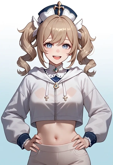 genshin impact,barbara_(genshin_impact),crop hoodie,shorts  - AI generated anime art