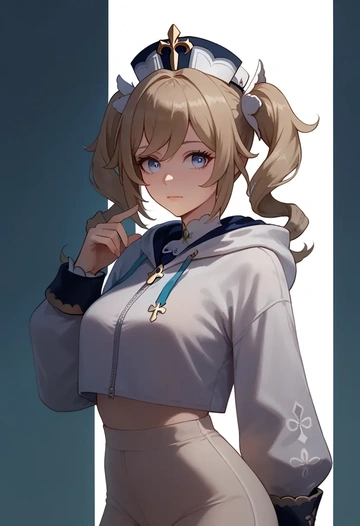 genshin impact,barbara_(genshin_impact),crop hoodie,shorts  - AI generated anime art