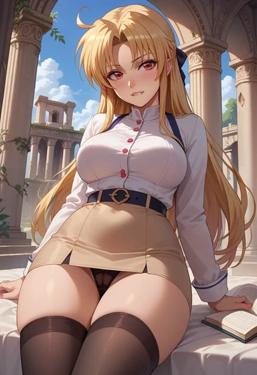 lyrical_nanoha,bardiche,nurse pantyhose,mini skirt, sexy  - AI generated anime art