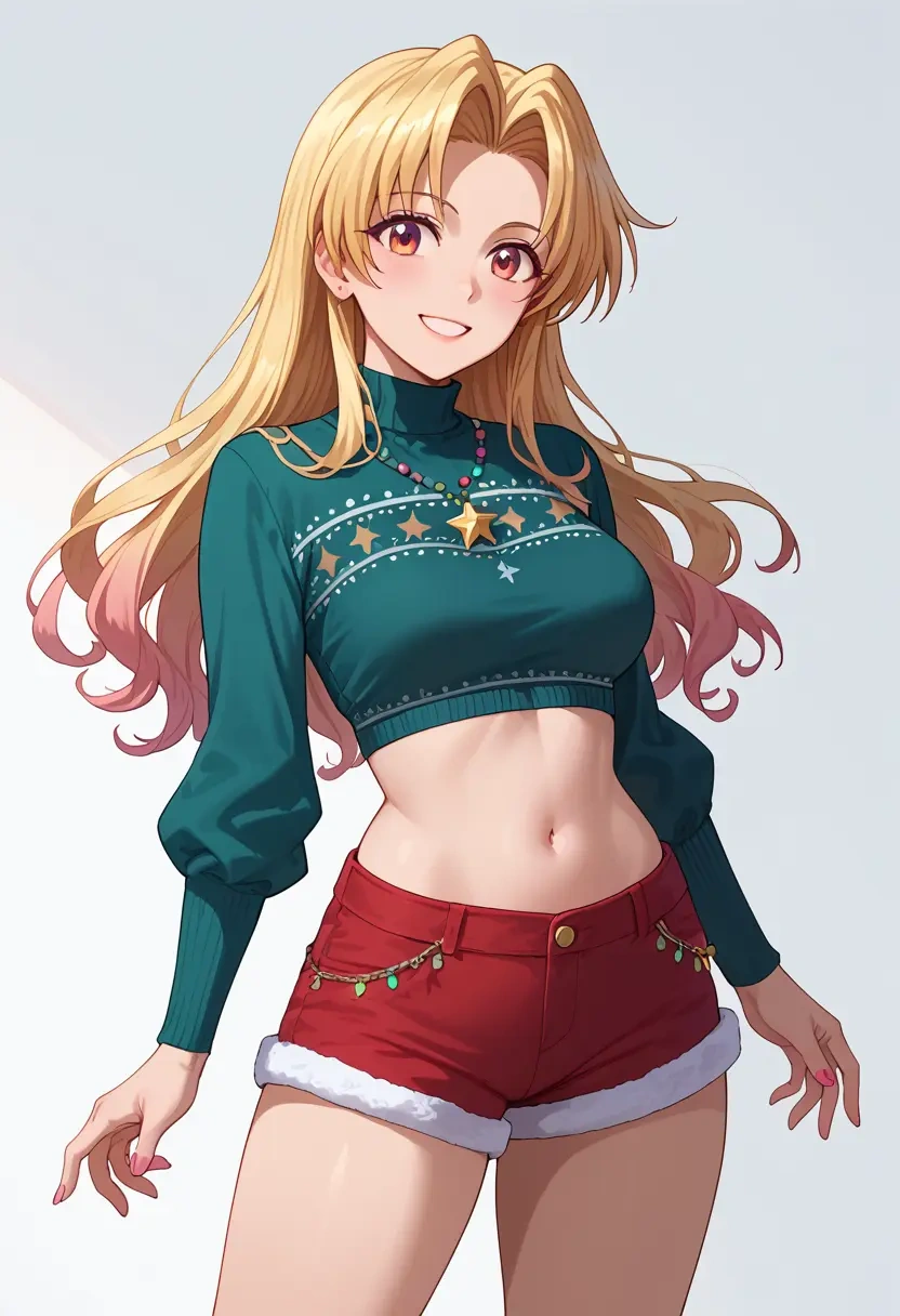 lyrical_nanoha,bardiche,Christmas,red velvet shorts  - 