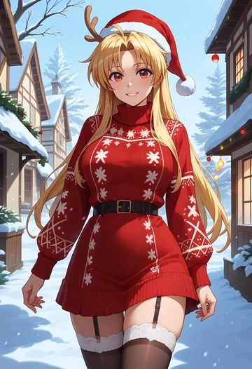 lyrical_nanoha,bardiche,sweater,stockings,Thigh garters  - AI generated anime art