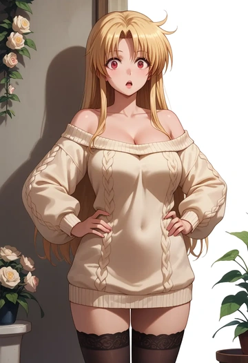 lyrical_nanoha,bardiche,off-shoulder,sweater  - AI generated anime art