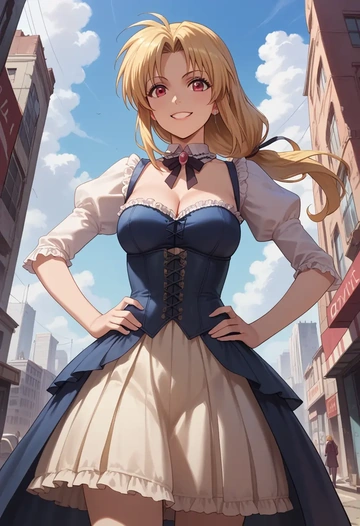 lyrical_nanoha,bardiche,corset,bustier,long tulle skirt  - AI generated anime art