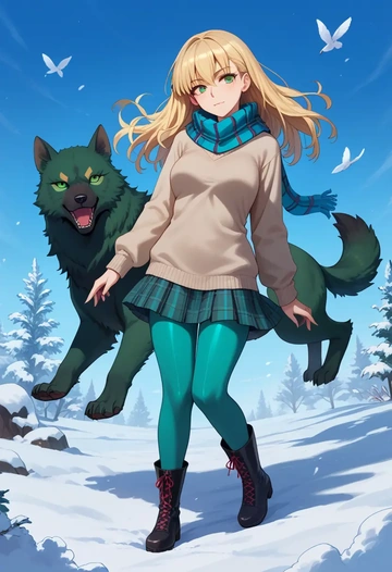 fate_(series),barghest_(fate),winter,student uniform,fur-lined parka  - AI generated anime art