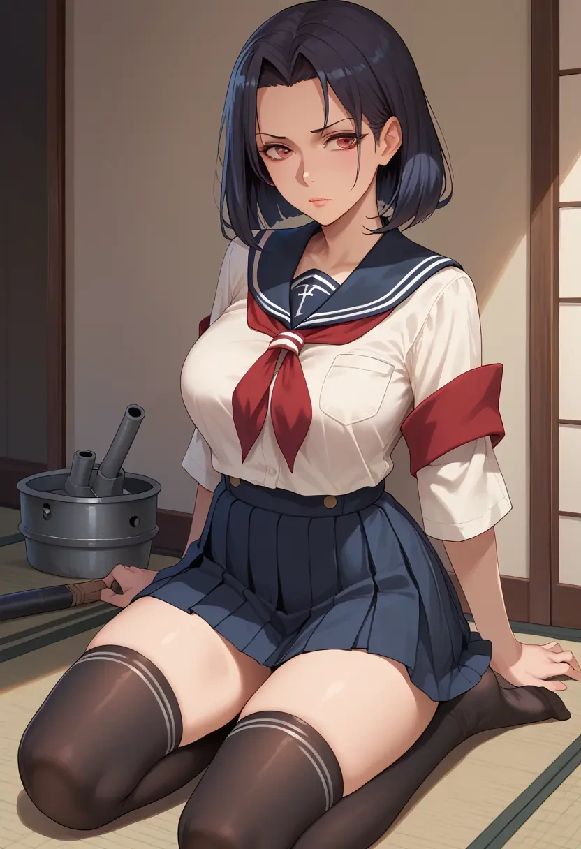 kantai_collection,battleship_princess,jk uniform, stockings  - 