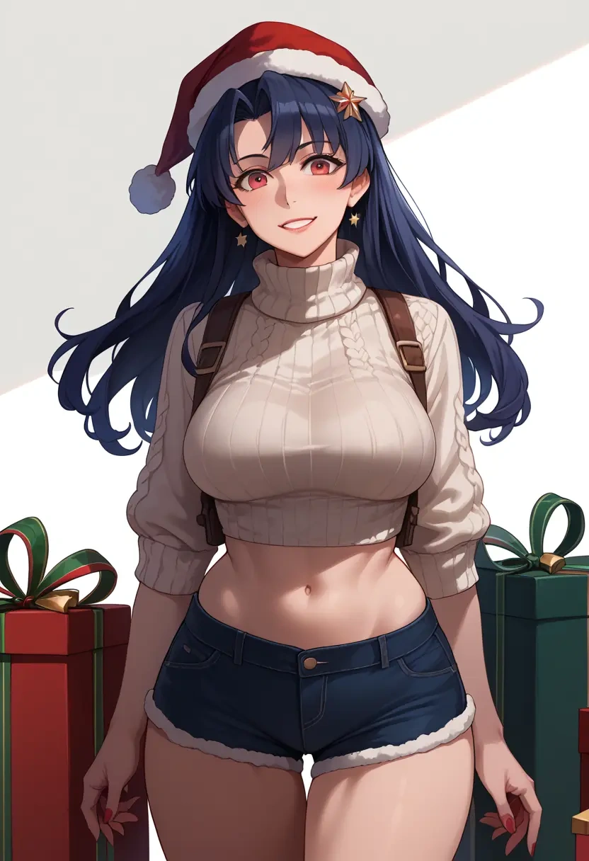 kantai_collection,battleship_princess,Christmas,red velvet shorts,turtleneck sweater  - 