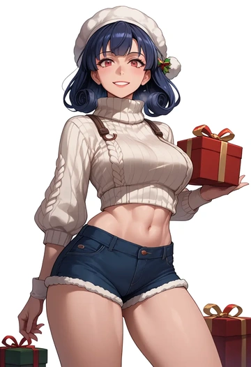 kantai_collection,battleship_princess,Christmas,red velvet shorts,turtleneck sweater  - AI generated anime art