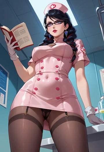 bayonetta_(series),bayonetta,nurse pantyhose,mini skirt, sexy  - AI generated anime art