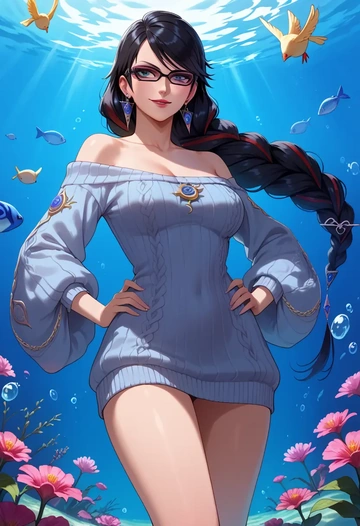 bayonetta_(series),bayonetta,off-shoulder,sweater  - AI generated anime art