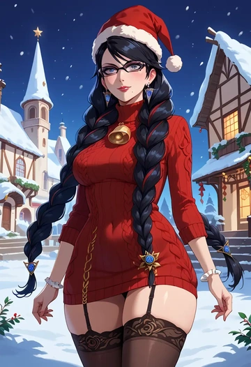 bayonetta_(series),bayonetta,sweater,stockings,Thigh garters  - AI generated anime art