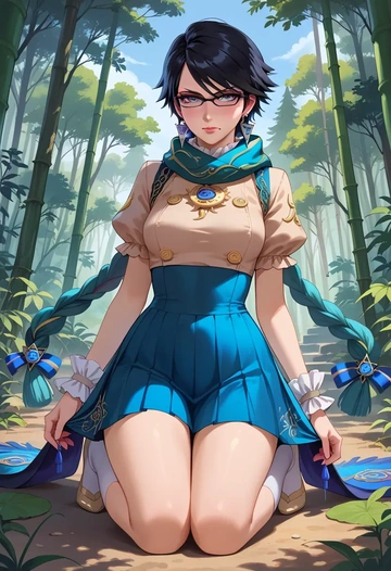 bayonetta_(series),bayonetta,spring,student uniform,blouse  - AI generated anime art