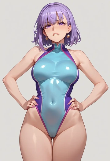 fate_(series),bb_(fate),racerback swimsuit,striped trim,name tag patch  - AI generated anime art