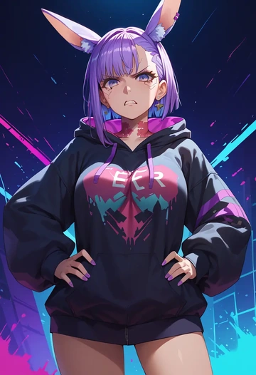 fate_(series),bb_(fate),oversized graphic hoodie,thigh-high socks,shorts  - AI generated anime art