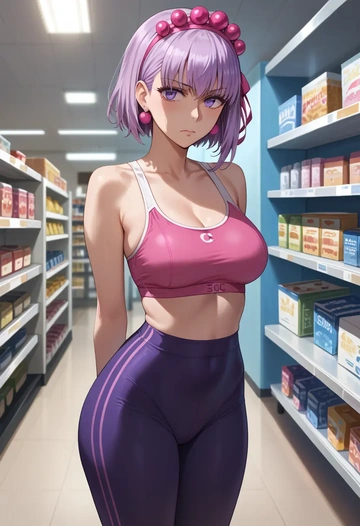 fate_(series),bb_(swimsuit_mooncancer)_(fate),yoga shorts, bra  - AI generated anime art