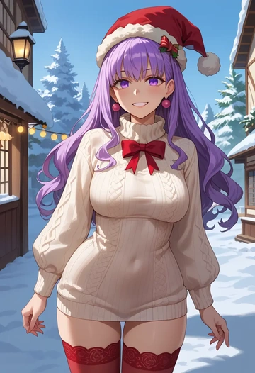 fate_(series),bb_(swimsuit_mooncancer)_(fate),Christmas,sweater dress,stockings  - AI generated anime art