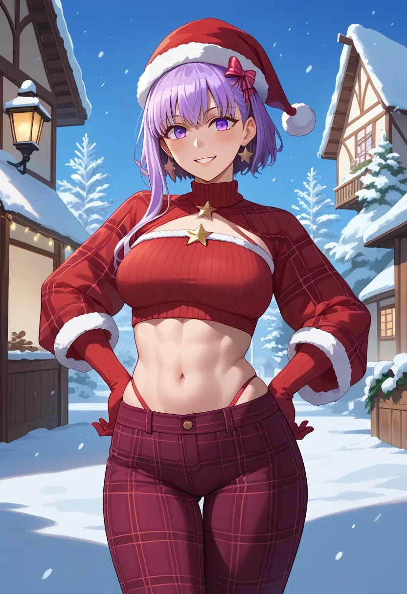 fate_(series),bb_(swimsuit_mooncancer)_(fate),Christmas,plaid trousers  - 