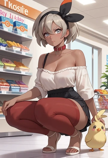 pokemon,bea_(pokemon),collar,oversized,Thigh garters  - AI generated anime art