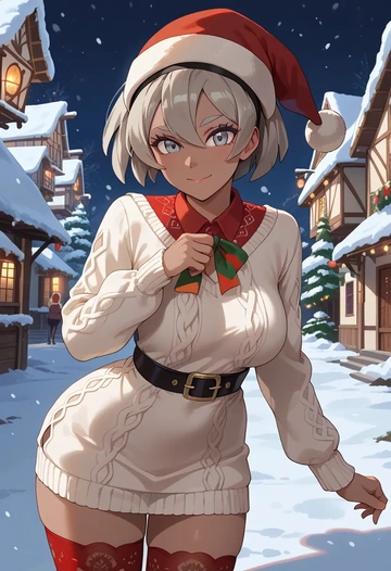 pokemon,bea_(pokemon),Christmas,sweater dress,stockings  - AI generated anime art