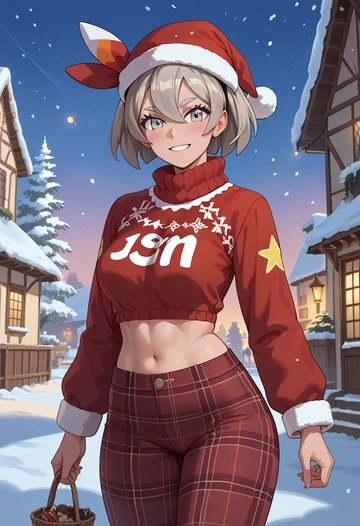 pokemon,bea_(pokemon),Christmas,plaid trousers  - AI generated anime art