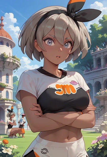 pokemon,bea_(pokemon),sports crop,high-waisted shorts  - AI generated anime art