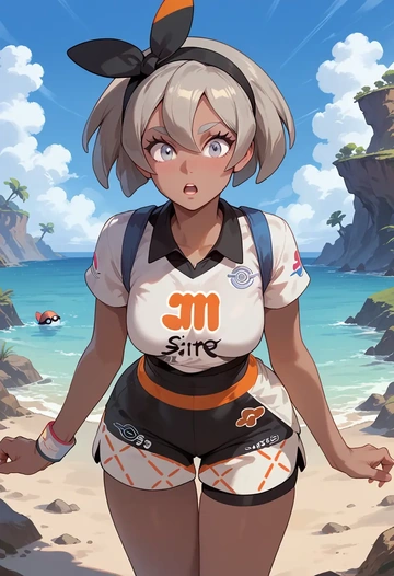 pokemon,bea_(pokemon),jogger shorts,oversized tank  - AI generated anime art