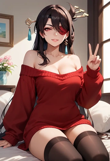 genshin impact,beidou_(genshin_impact),off-shoulder,sweater  - AI generated anime art